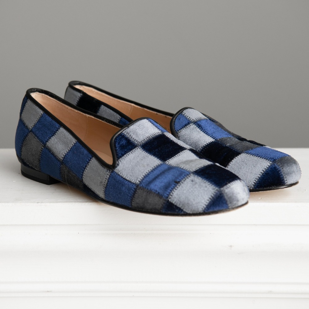 Jon Josef Velvet Patchwork Slip on Loafers Sz 6.5 Old Money Preppy Dark Academia